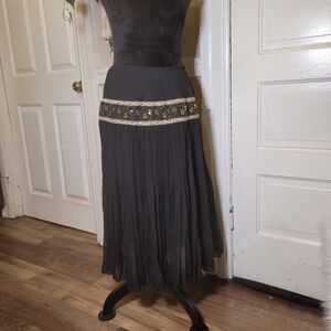 Vtg Elegant Black Beaded Flowy Skirt